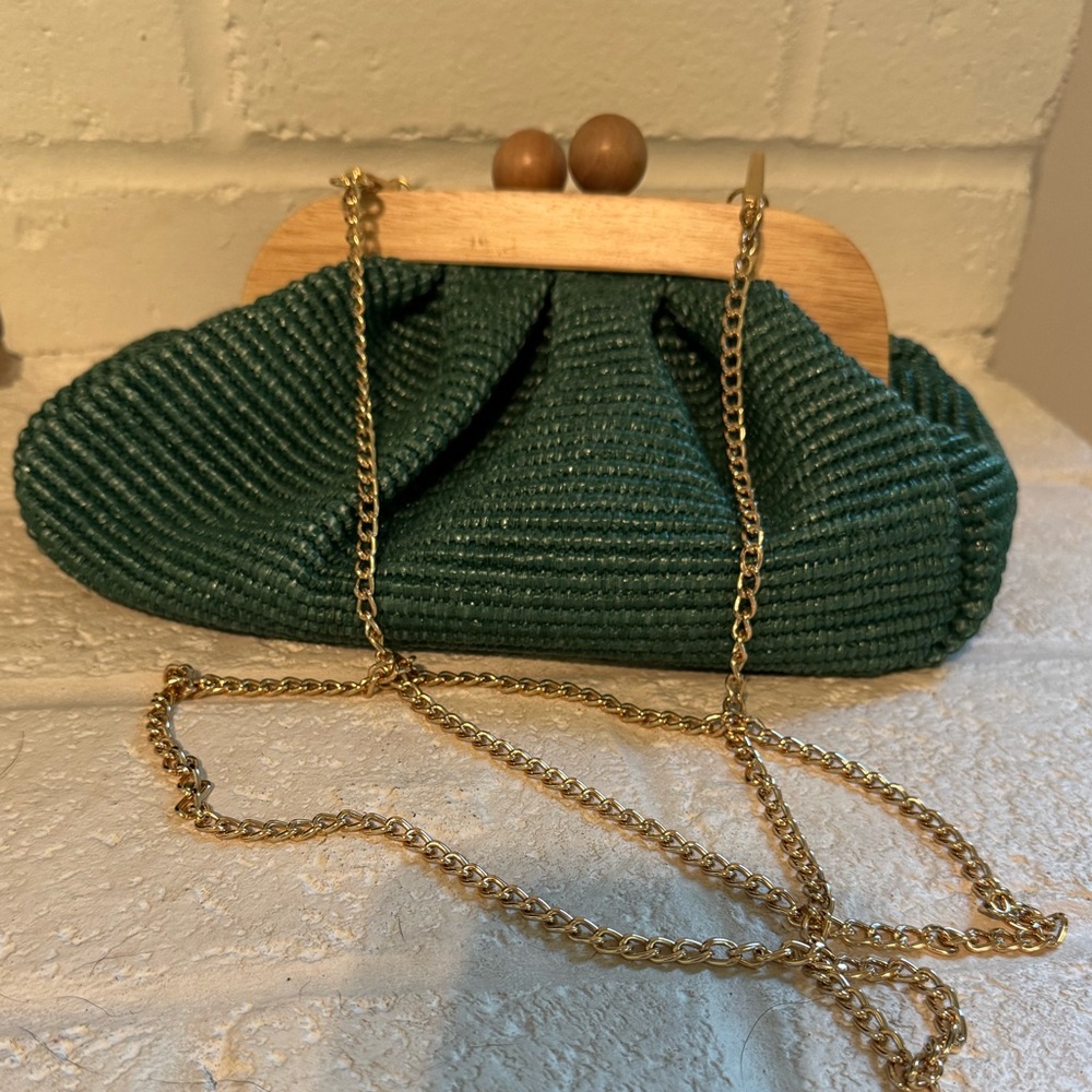 Green Clutch with Gold Chain